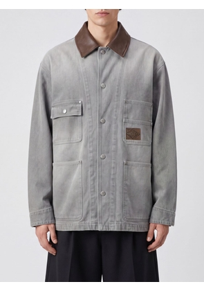WOOYOUNGMI Cotton Denim Jacket with Leather Collar and Dropped Shoulders