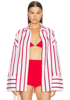 ELCE Reverie Button Up Shirt in Red & White Stripe - Red. Size XS/S (also in M/L).