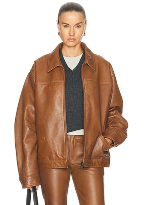 Haikure Jocelyn Cropped Silky Leather Jacket in Tan - Brown. Size L (also in XS, S, M).