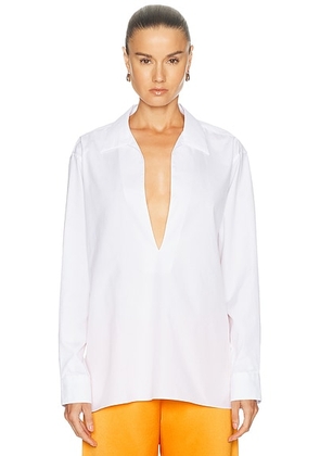 Comme Si Deep V Neck Shirt in White - White. Size S (also in XS, M, L).