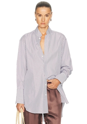 Comme Si Mandrin Collar Tunic Top in Sorrento Stripe - White. Size L (also in XS, S, M).