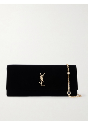 SAINT LAURENT - Kate Velour Logo Chain Clutch - Black - One size