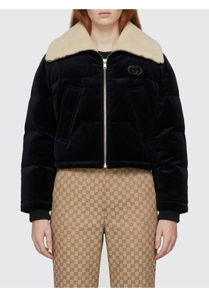 GUCCI Velvet Padded Down Jacket with Shearling Collar