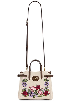 Valentino Garavani Antibes Small Tote Bag in Ecru  Multicolor  & Tabac Brown - Beige. Size all.