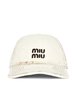 Miu Miu Denim Baseball Cap in Bianco - White. Size M (also in ).