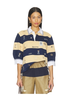 Sea Juliet Embroided Short Sleeve Rugby Top in Beige. Size S. Also in L, M, XL, XS, XXS.
