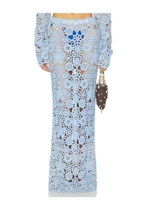 SNDYS Tala Crochet Maxi Skirt in Blue. Size XS. Also in S, M, L.