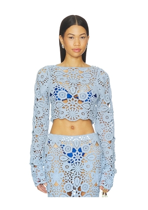 SNDYS Tala Crochet Top in Blue. Size XS. Also in S, M, L.