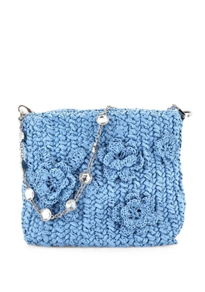 Miu Miu Pre-Owned Flower Crystal Chain Woven Raffia shoulder bag - Blue