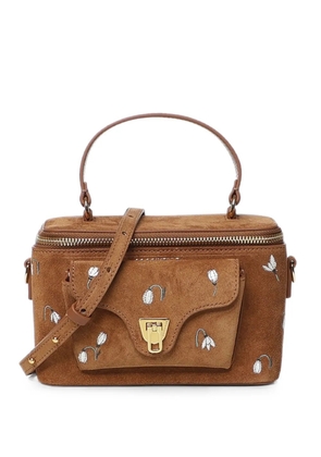 Coccinelle floral-embroidered suede tote bag - Brown