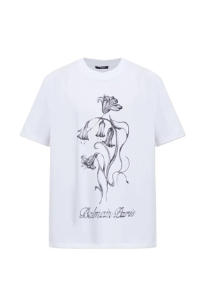 Balmain floral-print logo-print T-shirt - White
