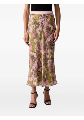 Joop! floral-print logo-waistband flared midi skirt - Green