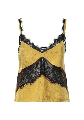 PINKO lace-trim floral-jacquard top - Yellow
