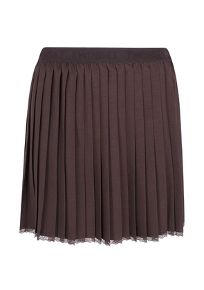 TWINSET pleated crêpe de chine short skirt - Brown