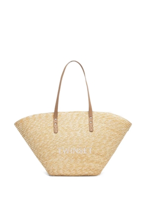 TWINSET logo-embroidered woven beach bag - Neutrals
