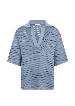 Ferragamo open knit polo shirt - Blue
