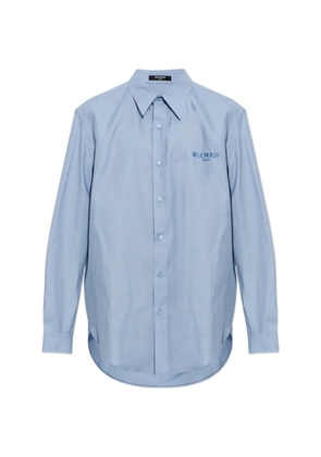 Balmain logo-embroidered cotton-blend shirt - Blue