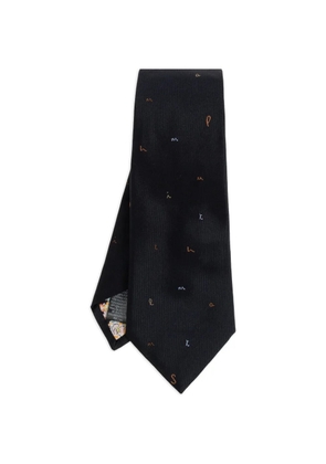 Paul Smith letter-embroidered silk tie - Black