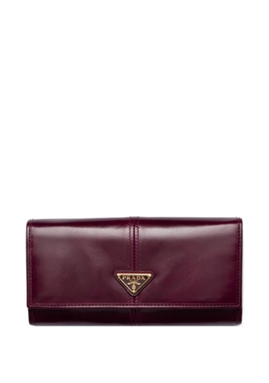 Prada large leather triangular-logo wallet - Red