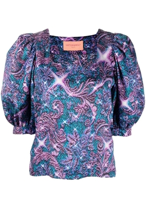 Viktor & Rolf brocade-effect print puff-sleeve blouse - Purple