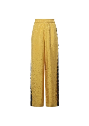 PINKO lace-trim floral-jacquard trousers - Yellow