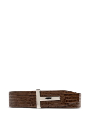 TOM FORD lizard-effect t-buckle belt - Brown