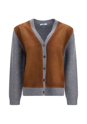 Prada suede-panel wool cardigan - Grey
