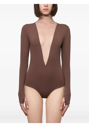 Atu Body Couture tulle-insert long-sleeve top - Brown