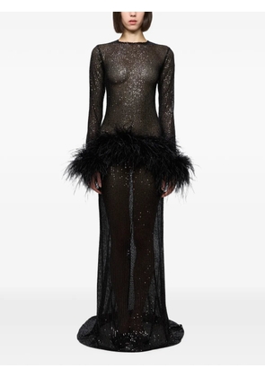 Atu Body Couture sequin-embellished feather-trim maxi dress - Black