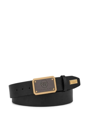 Philipp Plein leather belt hexagon logo - Black