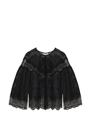 MUNTHE Valiance lace-panelled embroidered blouse - Black
