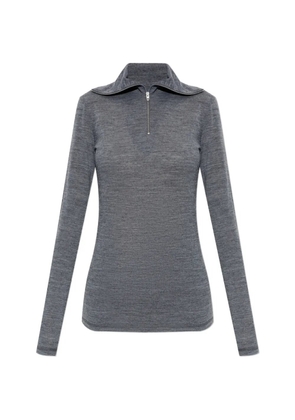 Jil Sander quarter-zip stand-up collar top - Grey