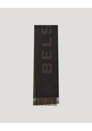 Belstaff Unisex Logo Scarf Wool Cashmere Blend Black / Olive Green Size One