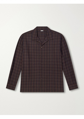 A.PRESSE - Camp-Collar Checked Silk Shirt - Men - Brown - 1