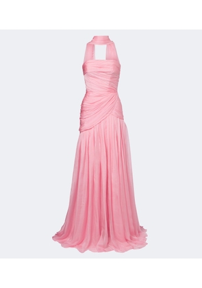 Monique Lhuillier Scarf-detail draped silk bustier gown