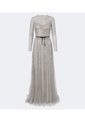 Monique Lhuillier Bow-detail sequined tulle bustier gown