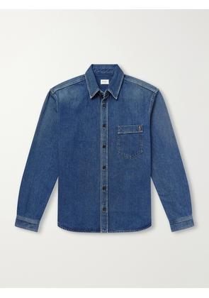SAINT LAURENT - Logo-Embroidered Denim Shirt - Men - Blue - S