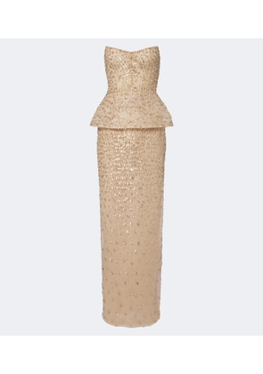 Monique Lhuillier Embellished peplum bustier gown