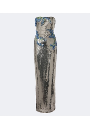 Monique Lhuillier Floral-applique sequined bustier gown