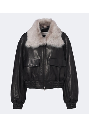 Nour Hammour Shearling-trimmed leather blouson jacket