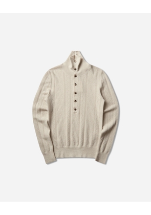 Men s Turtleneck Wool Cardigan White