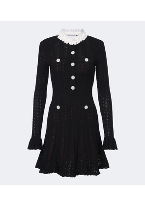 Self-Portrait Embellished knitted cotton minidress
