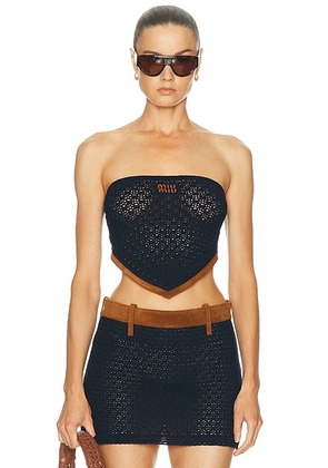 Miu Miu Cotton Crochet Pelle Top in Bleu - Navy. Size 40 (also in ).