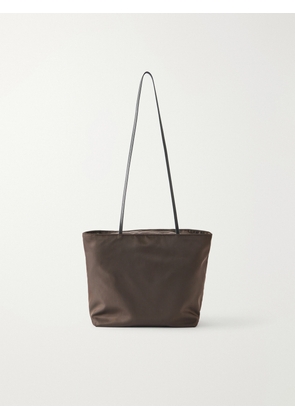 Valesque - Spaghetti Leather-trimmed Satin Shoulder Bag - Brown - One size