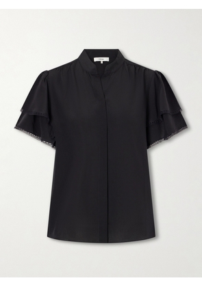 FRAME - Arcadia Lace-trimmed Silk Blouse - Black - x small,small,medium,large,x large