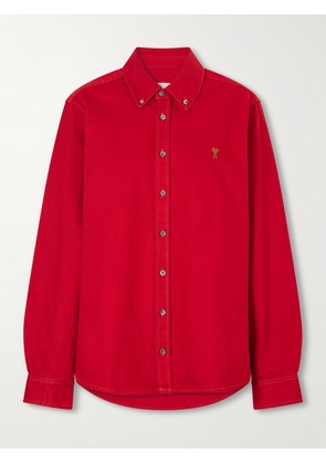 AMI PARIS - Logo-embroidered Cotton-twill Shirt - xx small,x small,small,medium,large,x large