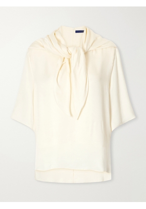 Sharon Wauchob - Anita Scarf-detailed Satin T-shirt - Neutrals - FR 34,FR 36,FR 38,FR 40,FR 42,FR 44