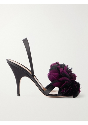 Gianvito Rossi - 95 Feather-embellished Satin Sandals - Black - IT36,IT36.5,IT37,IT37.5,IT38,IT38.5,IT39,IT39.5,IT40,IT40.5,IT41,IT41.5,IT42