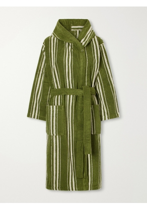 Autumn Sonata - Charlotte Striped Cotton-terry Robe - Green - S/M