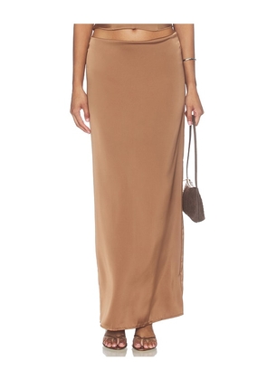 LIONESS Front Row Maxi Skirt in Chocolate. Size L. Also in XXS, XS, S, M, XL.